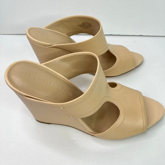 H by Halston Open-Toe Cut-Out Leather Mules Heels- Holly Nude Size 9.5 #516 - Picture 4 of 12